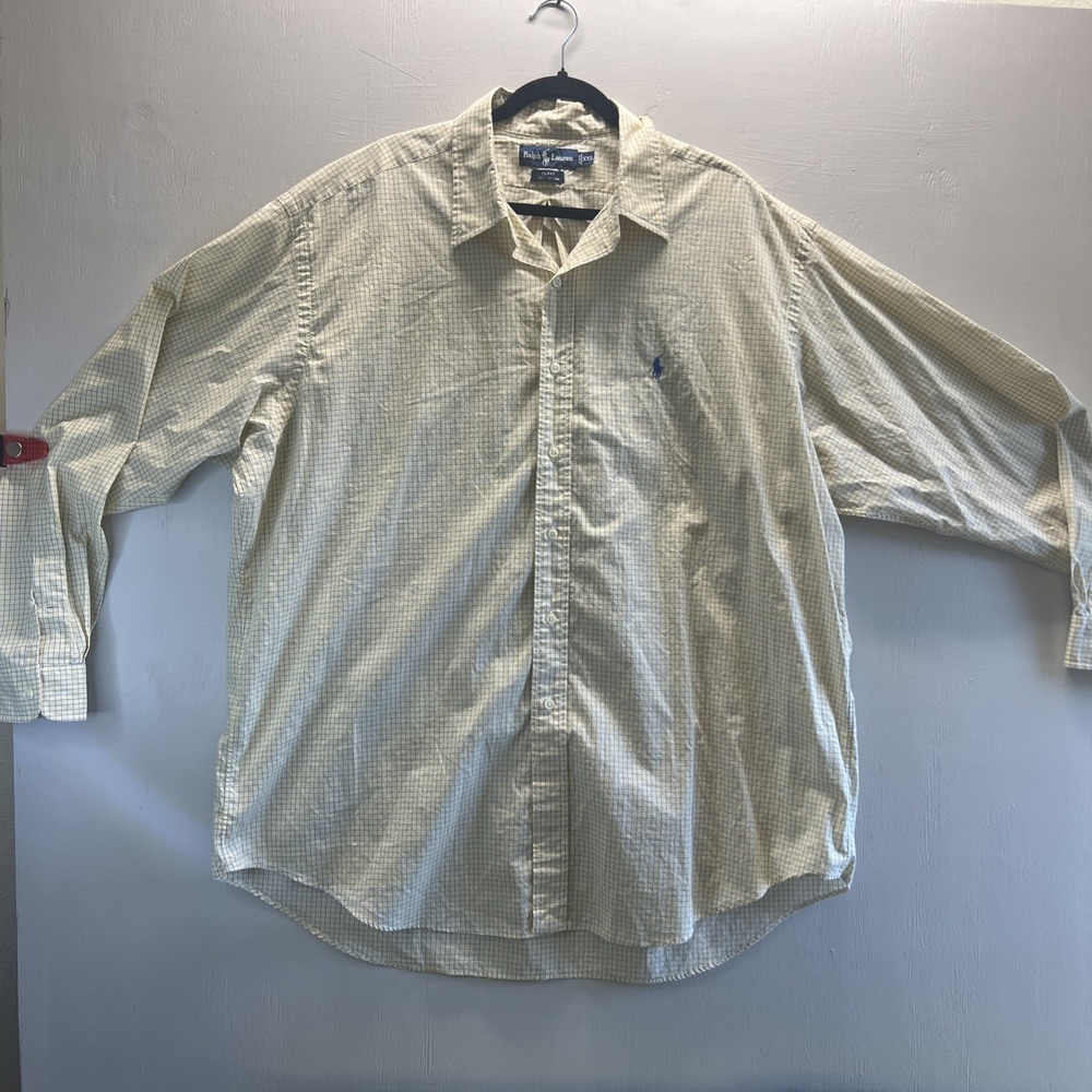 Vintage 90s Ralph Lauren Blake Button Down Yellow Checkered‎ SIZE XXL